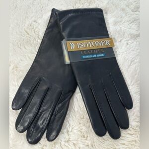 Isotoner Leather Gloves Thinsulate Lined Size 7 Black New with Tags Winter